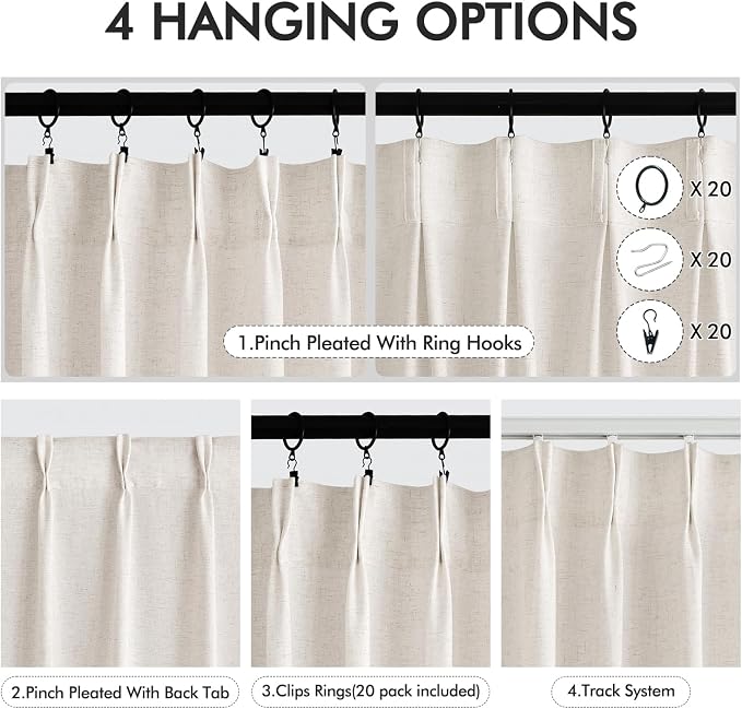 Memory Trained Pinch Pleated Curtains 86 Inches Long, Viral Linen Pinch Pleat - Image 2
