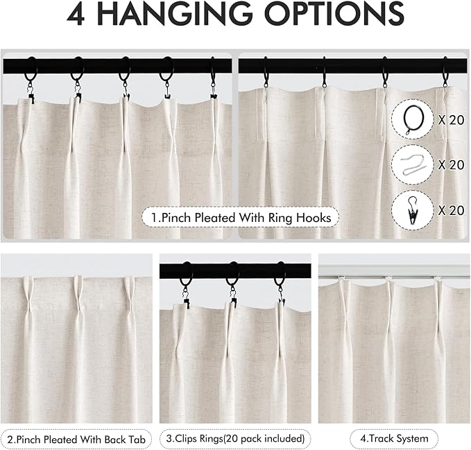 Memory Trained Pinch Pleated Curtains 102 Inches Long, Viral Linen Pinch Pleat - Image 2