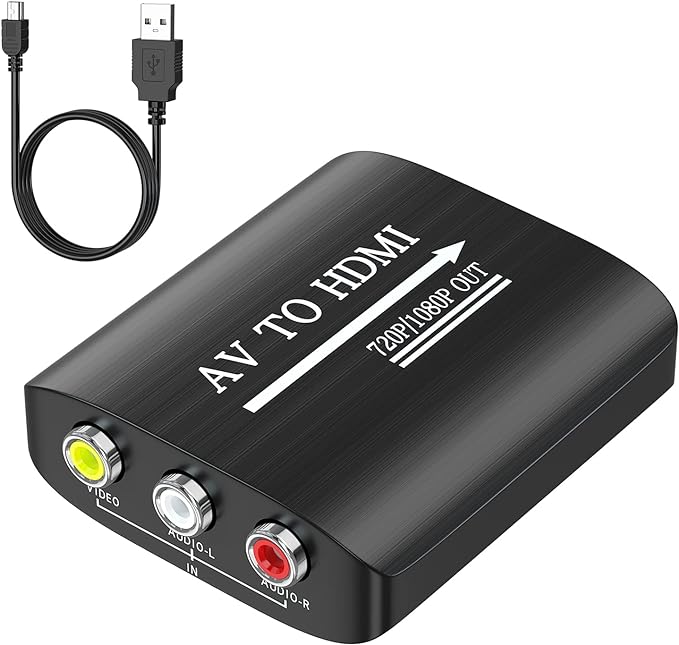 GINGIN AV to HDMI Converter, AV to HDMI Adapter Support 720p/1080p for PS1/PS2/PS3/Xbox 360/WII/N64/SNES/STB/VHS/VCR/Blue-Ray DVD Players