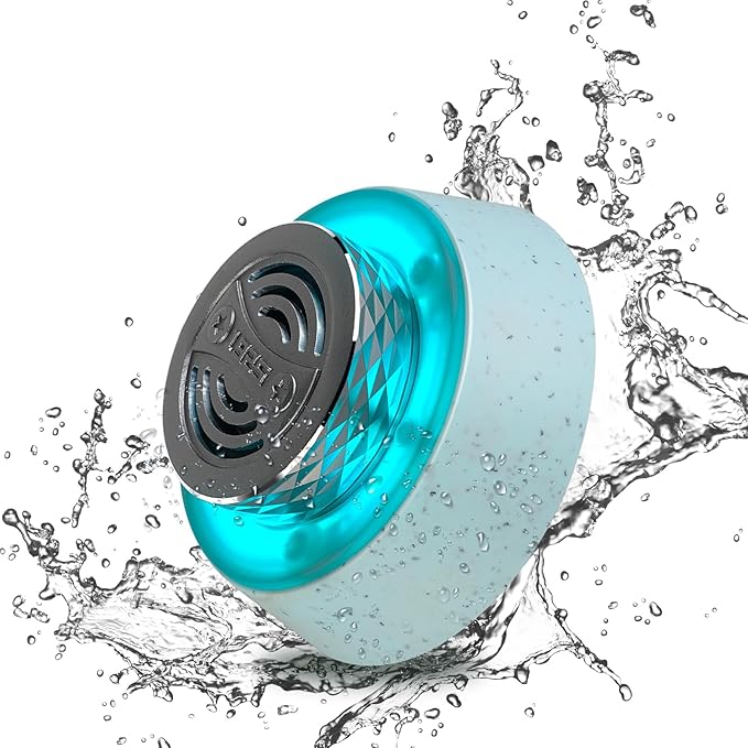 Okjew Bluetooth Shower Speaker, IP67 Waterproof Wireless Speaker with Colorful LED Lights, True Wireless 3D Stereo Sound, Portable Outdoor Speakers for Beach, Pool, Kayak, Travel, and Home Use (Blue)