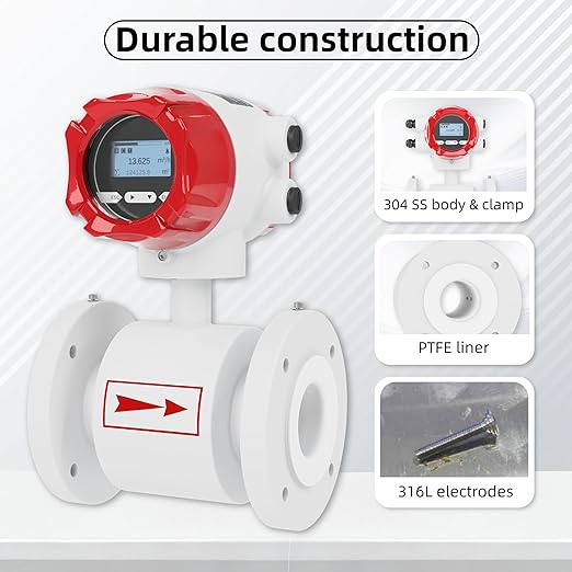 Electromagnetic Flow Meter,High-Precision Industrial Flowmeter Digital Display IP65 Protection 4-20mA Output Pipe Sensor for Wastewater, Sewage, and Seawater（DN65)