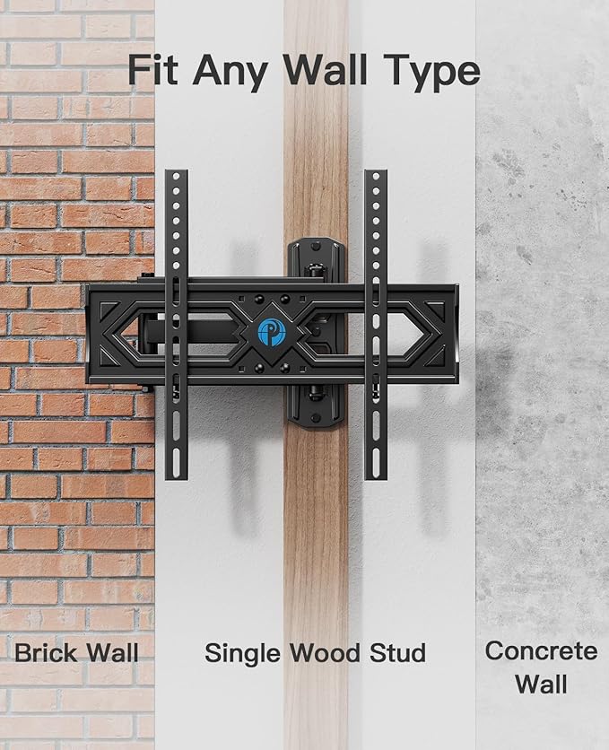 Pipishell Full Motion TV Wall Mount for 26-65 Inch Flat Curved TVs, Heavy Duty Single Articulating Arms, Corner TV Mount Up to VESA 400x400mm and 77lbs, Support Swivel, Tilt, Level Adjustment
