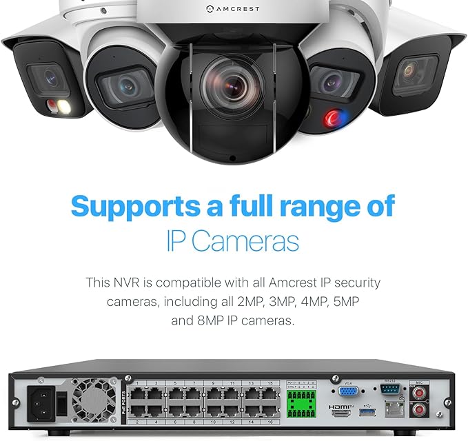 Amcrest 4K 32-Channel AI NVR (16-Port PoE) Smart NVR, Facial Recognition, Facial Detection & Vehicle Detection - Supports 32 x 4K IP Cameras, Supports up to 2 x 16TB HDD (Not Included) NV4232E-16P-EI