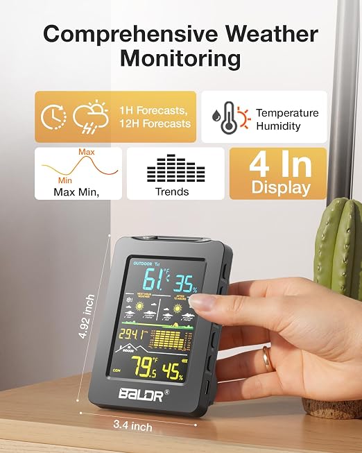BALDR Weather Station with 1H & 12H Dual Forecast, Rechargeable USB Powered - Image 4