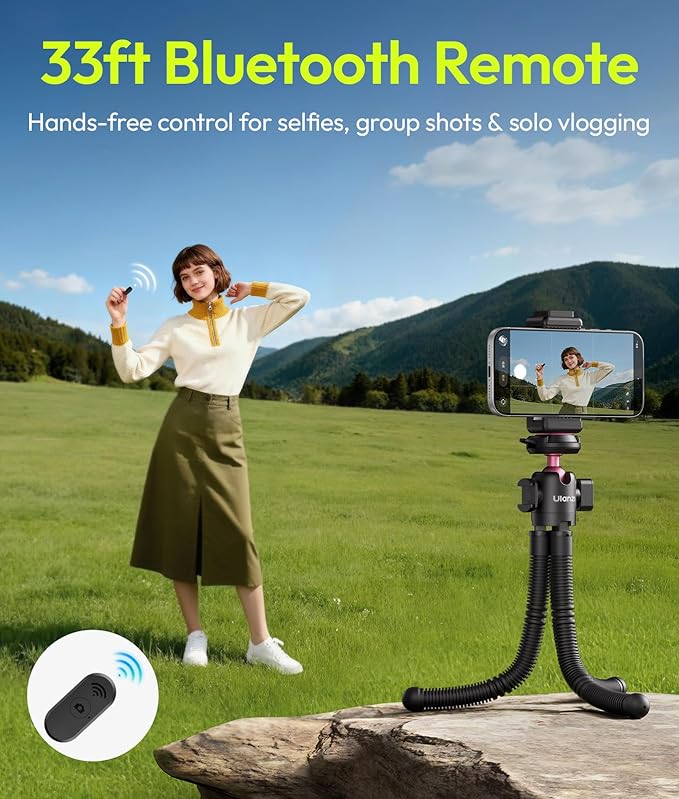ULANZI MT-91 Flexible Octopus Tripod for Phone, GoPro&Camera, 3‑in‑1 Mini Tripod w Bluetooth Remote, CKA Quick Release w 1/4 Screw, GoPro Adapter, 360 Adjustable for Vlogging, Selfies, Video Recording