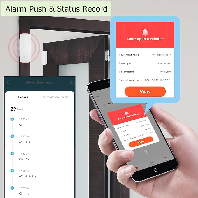 WiFi Door Sensor: Wireless Window Sensor with App Alerts, Tuya Smart Contact Sensor for Home Security and Smart Home Automation, No Hub Required, Compatible with Alexa Google Assistant(4-Pack)
