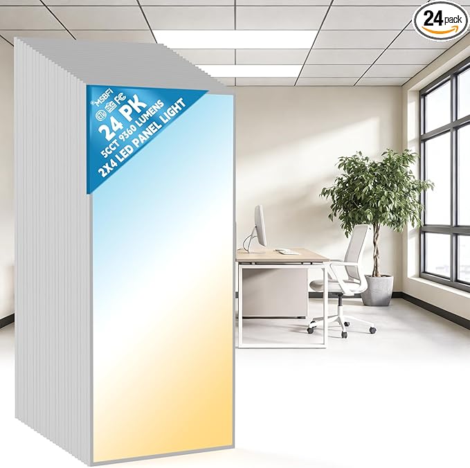 Msbfi 2x4 LED Flat Panel Lights Drop Ceiling Light Fixture 5000K 4000K 3000K Selectable 0-10v Dimmable, 30-40-50W 24x48 LED Light Fixture 100-277V for Office Ceiling Lighting Fixture ETL/DLC 24 Pack