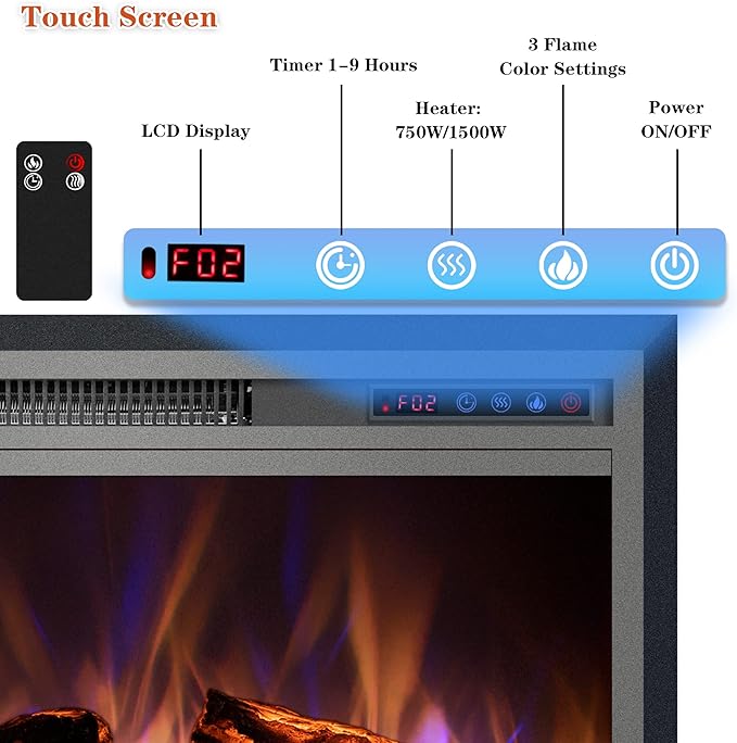 Electric Fireplace, 28" Electric Fireplace Inserts, Recessed Fireplace Heater with Remote Control, Adjustable Flame Colors, Timer&Overheating Protection, 750/1500W