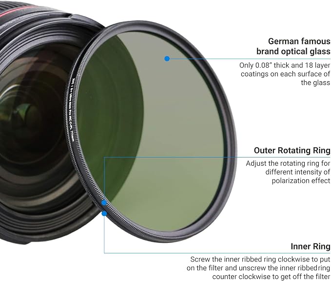 JJC Professional 46mm Circular Polarizer Polarizing Filter HD 18-Layer CPL - Image 4