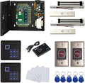 MENGQI-CONTROL 2 Door Access Control Board System 600lbs Electromagnetic Lock Infrared NoTouch Exit Button Keypad Reader 110~240V Power Supply Box USB Enroll Reader Card Key Fob APP remotely Open Door
