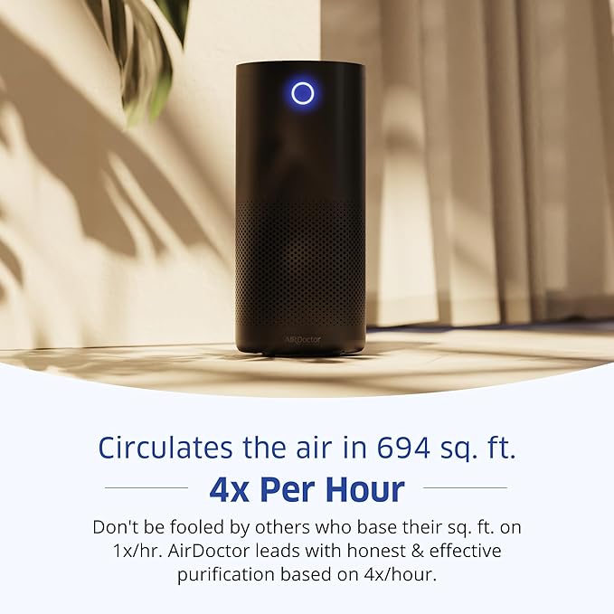 AirDoctor 4000 Air Purifier for Large Rooms | Triple filtration technology with UltraHEPA, Carbon/VOC material & Air Quality Sensor | Captures Particles 100x Smaller Than HEPA Standard (Black)