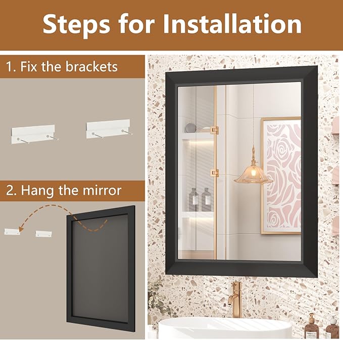 SMIROR Matte Black Bathroom Mirror for Over Sink 40x 30 inch, Metal Thick Frame Rectangle Vanity Mirror for Wall, Anti-Rust, Horizontally or Vertically Mounted