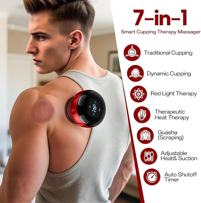 Cakoutanb 2 Pack Smart Cupping Therapy Massager, 7 in 1 Red Light Cupping Therapy Set with 2 Modes for Targeted Pain Relief, Muscle Soreness,Tighter Skin,Cupping Kit with 12 Levels Suction and Heat