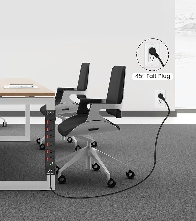 Heavy Duty Power Strip,6 Outlets Metal Power Strip with Individual Switch & Cord Management,Mountable Surge Protector 1200J,15FT Extension Cord(Black,15 FT)