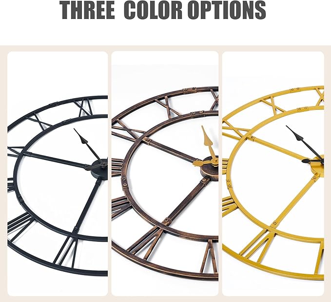 Ohweog Large Wall Clock for Living Room Decor – 60 Inch Silent Non-Ticking Modern Farmhouse Wall Clock, Oversized Decorative Metal Roman Numeral Clock (Pure Black, 60 Inch)