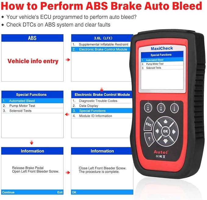 Autel MaxiCheck Pro OBD2 Scanner ABS Scan Tool for Auto Bleeding, SRS ABS Scanner Car Diagnostic Tool with Oil Reset Airbag SAS EPB BMS Services for Specific Vehicles Up to 2015, Lifetime Free Update