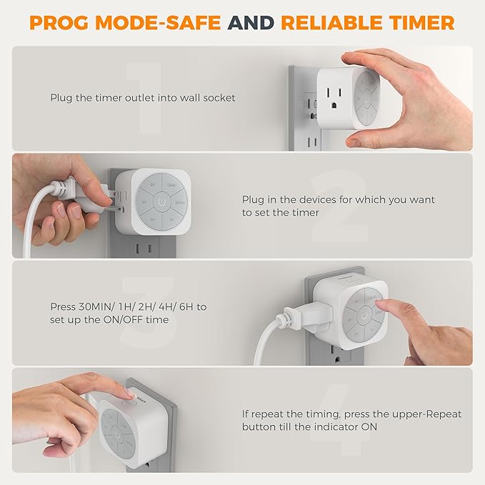 1 Pack Timer Outlet Indoor, Countdown Timers for Electrical Outlets Up to 6H for Lights, Iron, Fan, Electric Bike, Auto Shut Off Switch for Home Kitchen Bedroom, 1875W