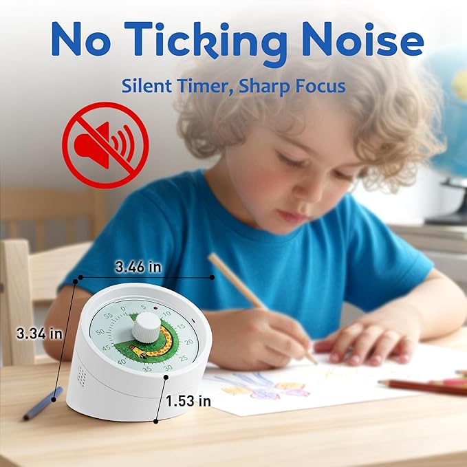 BellMan Visual Timer, 60 Minute Countdown Timer for Kids and Adults with Silent Operation, Study and Meetings Time Management Tool, Timer for Kitchen Office Classroom, Gift with Giraffe (White Green)