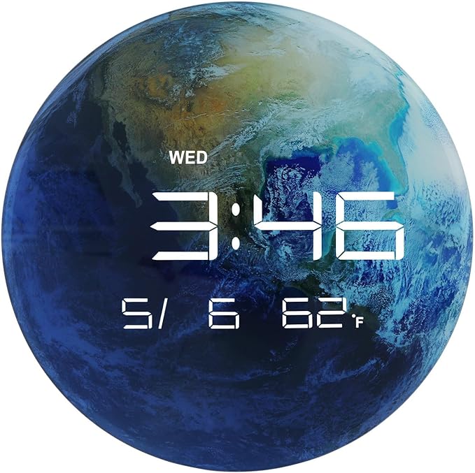 Nbdeal 13" Digital Wall Clock with LED Display, Calendar & Temperature, Automatic Dimming, 12/24hr Format, USB Powered, Wall & Desk Use - HUI-8859
