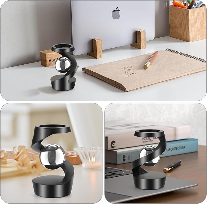 Kinetic Desk Toys, Metal Fidget Toys for Office, Adults & Kids, Optical Illusion Toys, Black Silver