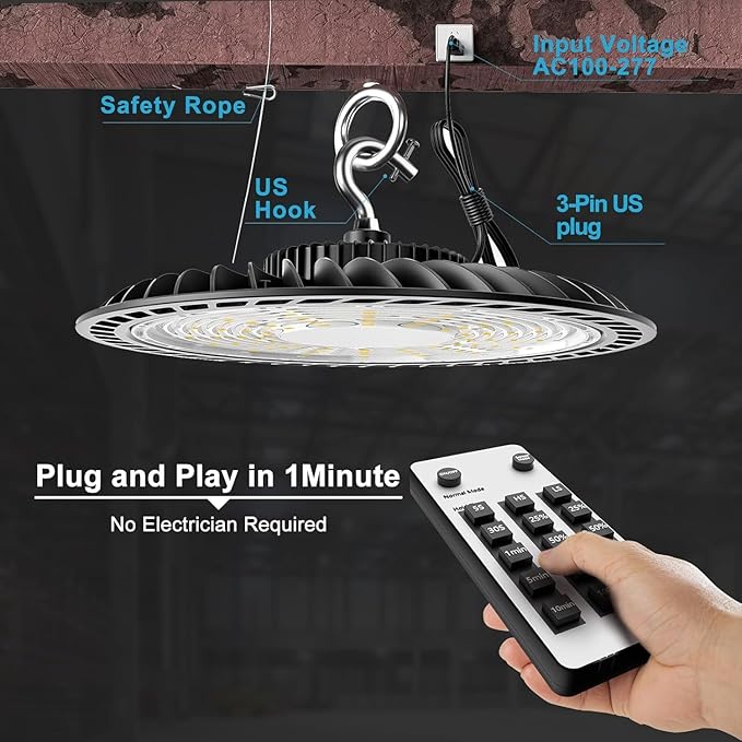 Lightdot 350W LED High Bay Light 52500lm High Bay LED Shop Lights with Smart Control (Supports Normal Mode & Motion Mode) ETL-Listed Plug and Play for 20-40FT Height Warehouse-6Yrs Warranty-4Pack