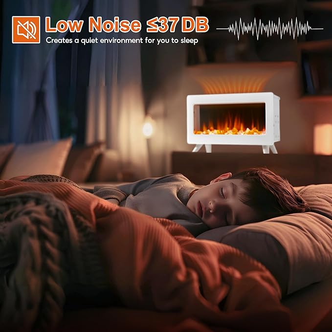 FLAME&SHADE 16 in Small Electric Fireplace Heater - Desk Space Heater with Realistic LED 3D Flames, Freestanding Fire Places Stove, 750 | 1500w, Overheating Protection (White)