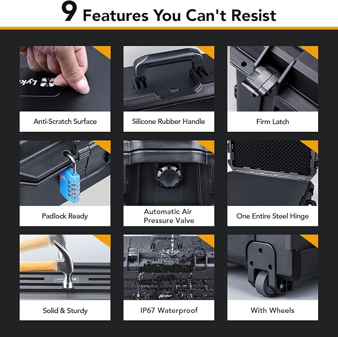 Lykus HC-6540 Large Waterproof Hard Case with Wheels and Customizable Foam, Interior Size 25.6x18.9x15 inch, Suitable for large electronic equipment and more