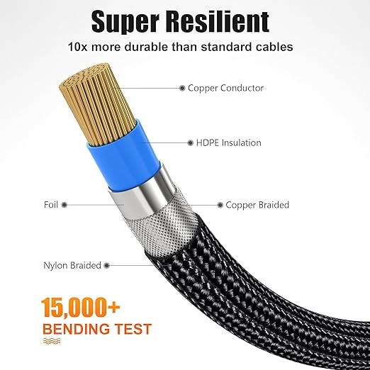 AGVEE 16.5ft RCA Cable, 2 RCA Male Thickened Six Claws Plug Stereo Auxiliary Audio Cord for Home Theater, Amplifier, Active Speakers or Subwoofer, Black