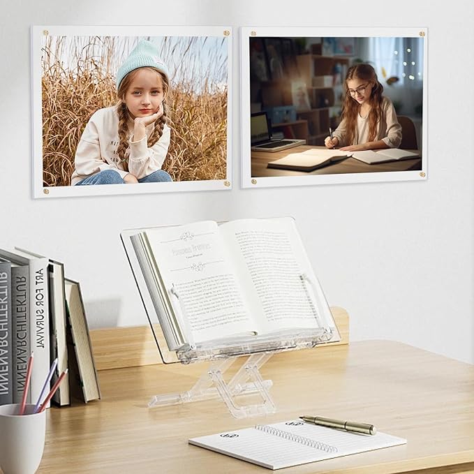Kalami 8x10 Picture Frame Wall Mount Self Adhesive, Clear Acrylic No Drill Floating Frameless Poster Frame for Office Photo Canvas Document Gallery, Full Frame Size 10x11
