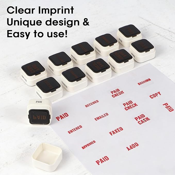 3-in-1 Office Paid/Entered/Approved Stamps for Business, Pre Inked & Self Inking Rubber Company Stamp Hand with Impression Size: 9/10’’x 9/10’’ for Efficient Bookkeeping, Ordering, Accounting Work