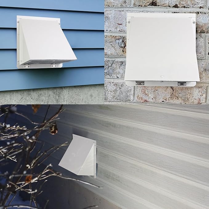 4 Inch Dryer Vent Cover Outside,Dryer Vent Cover Outdoor Exterior Vent Cover Wall Vent Dryer Exhaust Vent Cover Cap,Hooded Wall Vent with Screen & Damper for Dryer Duct AC HVAC,Galvanized Steel,White