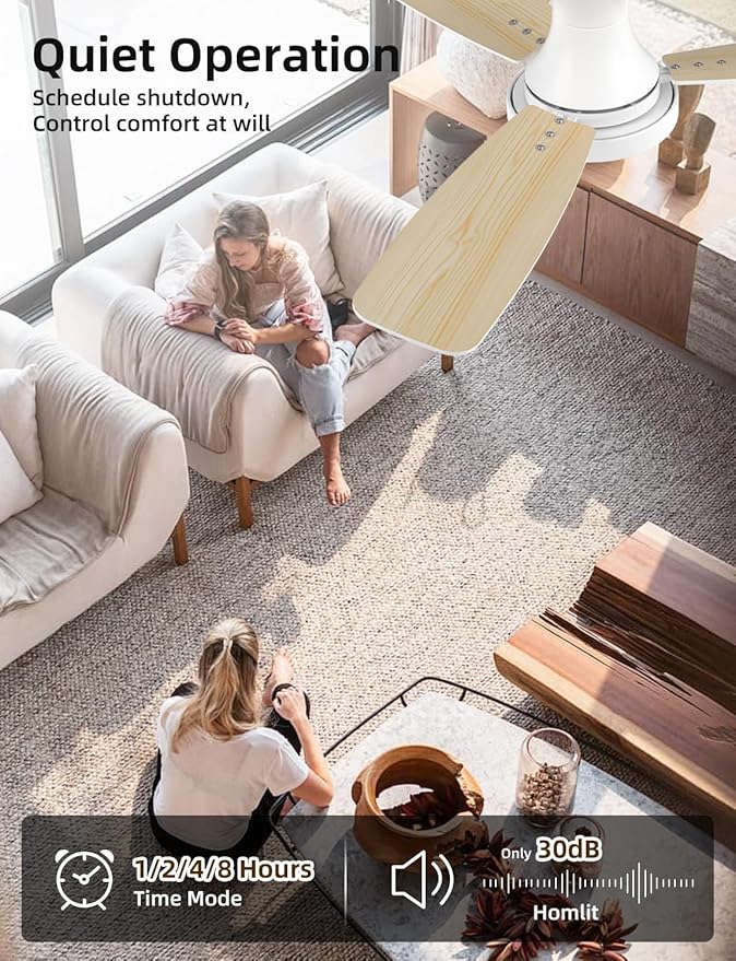 Homlit 42 inch Smart Ceiling Fan with Light, Low Profile Flush Mount with Remote Control, Ultra-Quiet Reversible DC Motor, 3 Color Temperatures & 6 Speed Dimmable Lighting for Bedroom, White
