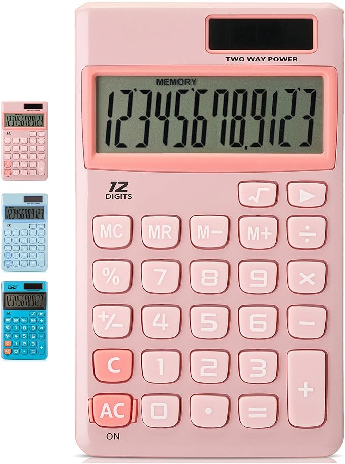 Mr. Pen - Standard Function Solar Calculator, 12 Digits, Light Pink, Pocket Size by MrPen