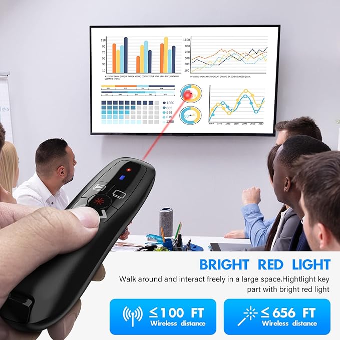 NinjaABXY Presentation Clicker Wireless Presenter Remote Clicker for PowerPoint Presentation, Laser Pointer RF 2.4GHz USB PowerPoint Clicker Slide Advancer with Volume Control for Computer/Laptop/Mac