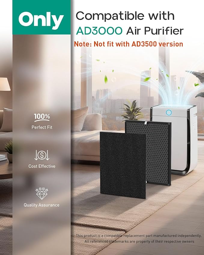 Elnuliros Premium Replacement Filter Compatible with AirDoctor AD3000 Air Cleaner Purifier, Not for AD3500 Version, Includes 2 Carbon Filters + 4 Pre-filters, Part # ADF3001, ADF3002