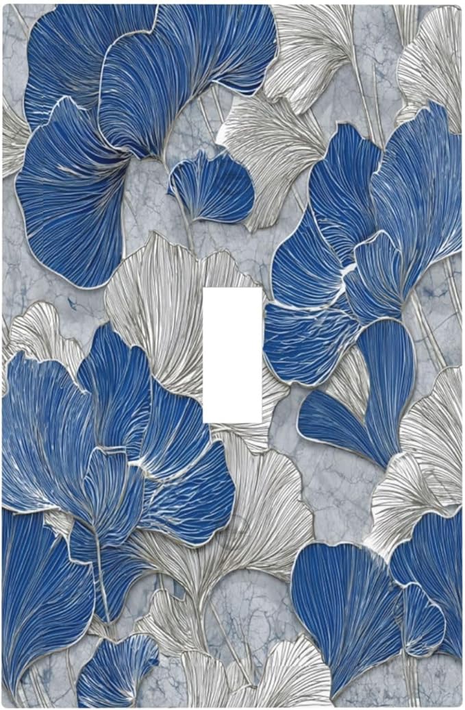 Bvtewkhz Abstract Blue Marble Plant Leaves 1 Gang Single Toggle Decorative Light Switch Covers Electrical Faceplate Switch Plates for Bathroom Kitchen Home