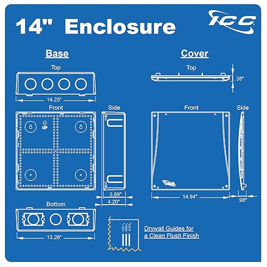 ICC 14” Plastic Structured Wiring Enclosure, Media Enclosure with Cable Wall Cover, Cable Management Box for Distribution of Networking Services, UL Listed TAA Compliant, ICRESDP14E
