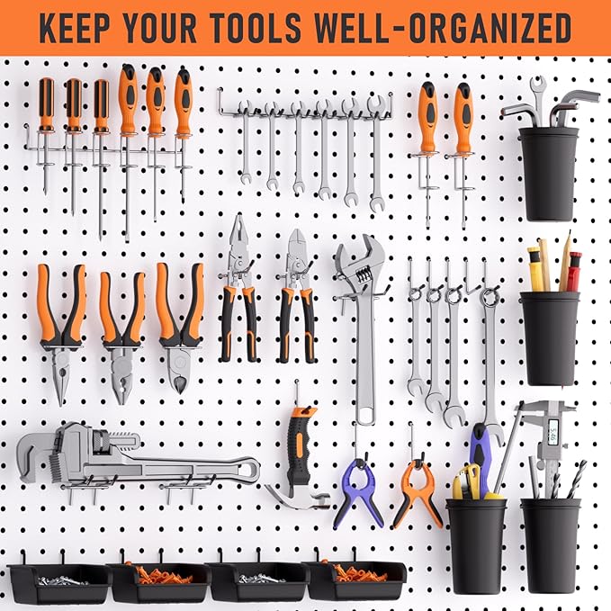 INCLY 280PCS Upgraded Pegboard Accessories Organizer Kit, Peg Board Hooks Assortment with Bins & Cups for Organizing Tools, Fit 1/8 or 1/4 inch Pegboard for Garage Workshop Wall Hanging Tools