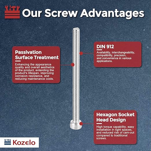 Kozelo 10pcs Socket Head Cap Screws - [M5-0.8 x 70mm] 304 Stainless Steel Allen Socket Drive for Electrical Motor 3D Printing Fan Engine Replacement Use, Silver