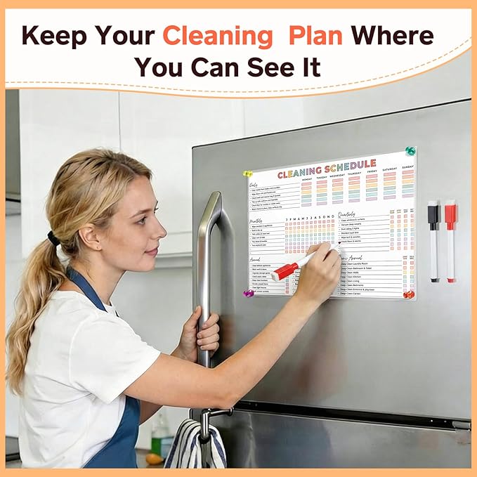 ADHD Cleaning Planner – Reusable Dry-Erase Sleeve Fridge Kit, Removable Coil Pages, Emergency & After-Party Plans, Cleaning Schedule and Checklist, ADHD Planner for Adults Women