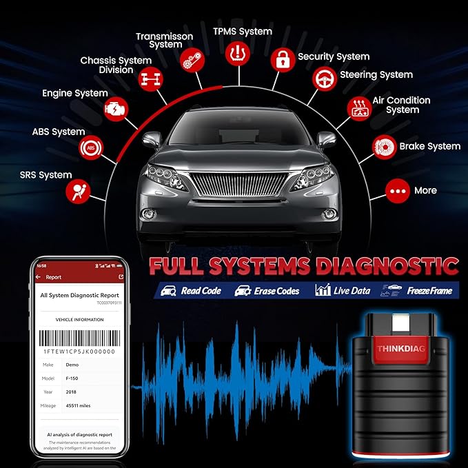 Thinkdiag OBD2 Scanner Bluetooth Full System Bidirectional Diagnostic Scan Tool OE Level Code Reader with ECU Function 15+ Reset Service FCA AutoAuth All Software 1 Year Update Fits for iOS & Android