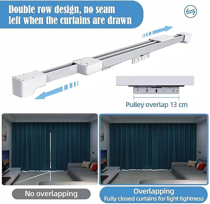 TIPIACE Rechargeable Motorized Curtain tracks to Remote Control Ceiling Mount Electric Retractable Curtain Rail Compatible with Alexa Google Home via Hub (L 66.9-118 inch)