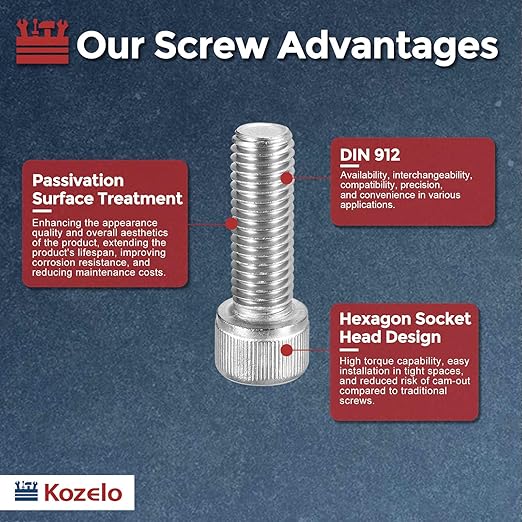 Kozelo 8pcs Socket Head Cap Screws - [M12-1.75 x 30mm] 304 Stainless Steel Allen Socket Drive for Electrical Motor 3D Printing Fan Engine Replacement Use, Silver