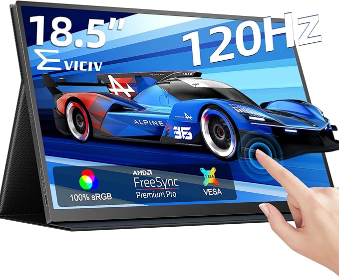 EVICIV 18.5” Portable Monitor Touchscreen | 120Hz 1ms Gaming Monitor | 400Nits | 1080P FHD IPS | 125% sRGB | VESA & Smart Case | USB-C & HDMI | Large Travel Screen for Laptop, Computer, Game Consoles