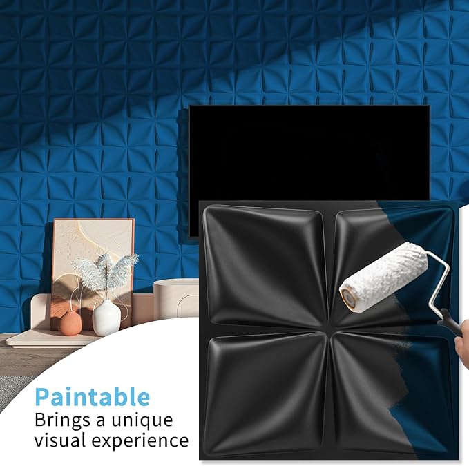 Art3d 100 Pack Decorative 3D Wall Panels, 97 Sq.Feet PVC Interior Wall Décor, 11.8"x11.8", Black