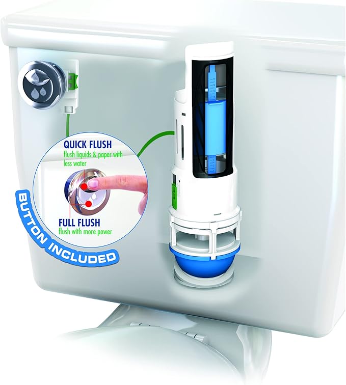 Danco HYR270 Hydroright Water-Saving Dual Flush Valve with Push-Button Handle, Plastic, Chrome
