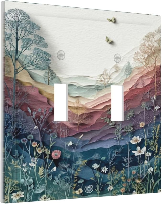 Bvtewkhz Wildflowers Rustic Flowers Floral Plants 2 Gang Double Toggle Wall Plate Cover Vintage Mountain Decorative Light Switch Covers Electrical Faceplate Switch Plates for Bathroom Kitchen Home
