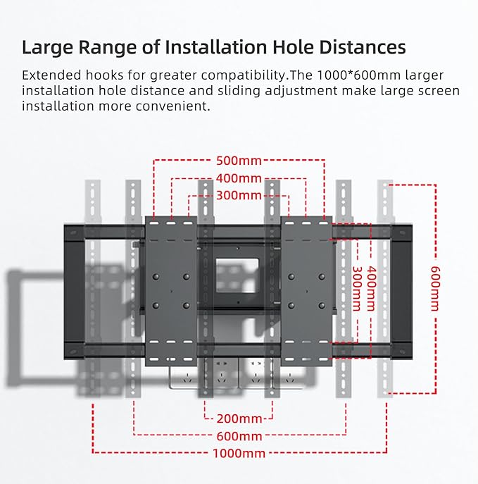 HILLPORT 98 100 110 TV Wall Mount 120 130 inch Full Motion Ultrathin Bracket Large Screen Heavy Duty Swivel Tilt Adjustable Articulating Stand Vesa 1000x600mm Load 330 Lbs DY1100