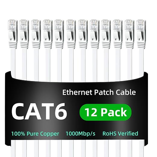 Yauhody CAT 6 Ethernet Cable 5ft 12-Pack White, High Speed Solid Flat CAT6 by Yauhody