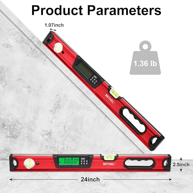 24 inch Digital Magnetic Level, Digital Smart Torpedo Level Tool ElectronicLevel Tool and Protractor - Master Precision - IP54 Dustproof and Waterproof with Carrying Bag